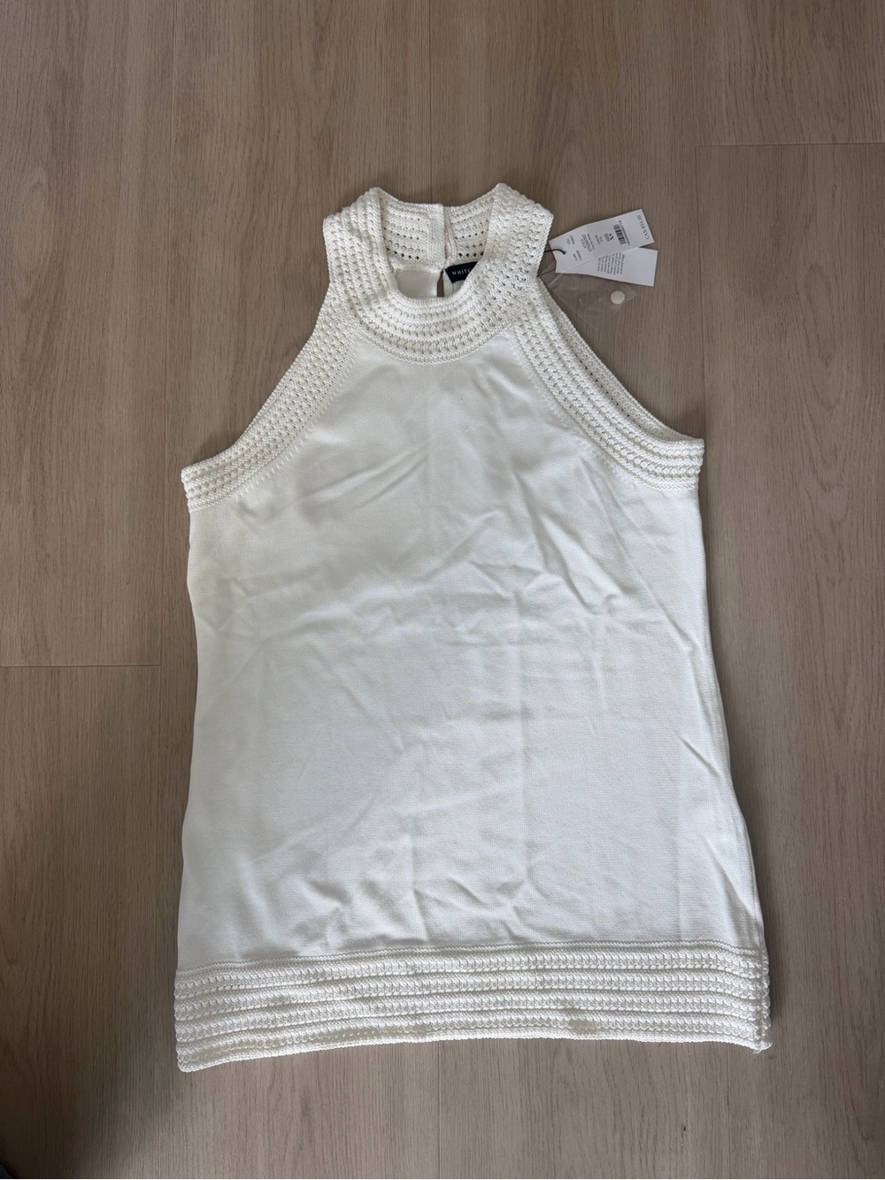 White House Black Market White Crochet-Trim Halter Tank